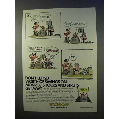 1987 Monroe Shocks & Struts Ad - art by Johnny Hart
