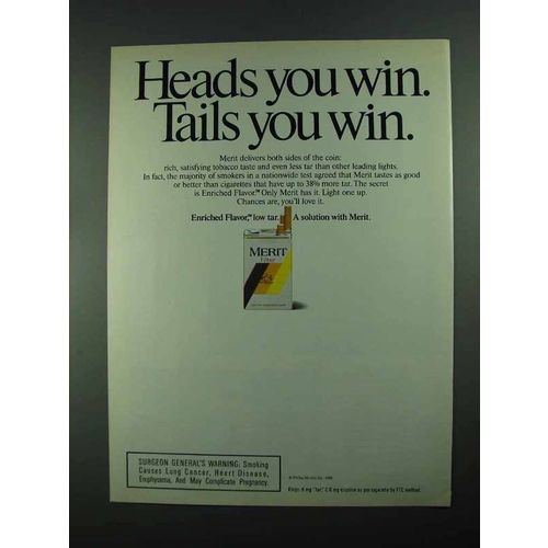 1988 Merit Cigarettes Ad - Heads You Win Tails You Win