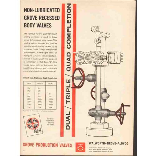 WALWORTH COMPANY 1962 Grove recessed body valves gas oil vintage ad