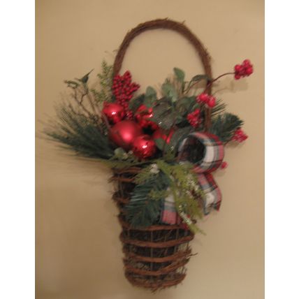 Wintery Wall / Door Decoration - Artificial Arrangement In Basket