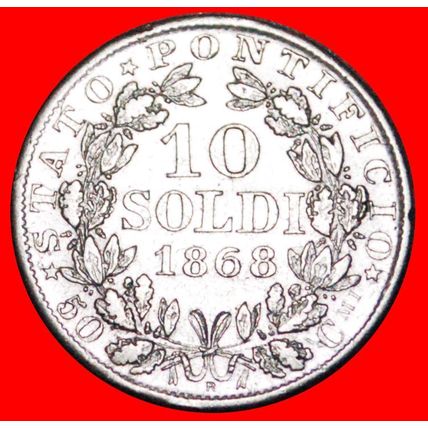 PIUS IX 1846-1870:ITALY★PAPAL STATES 10 SOLDI 50 CENTESIMI XXII 1868R★NO RESERVE