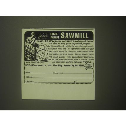 1982 Belsaw Machinery Ad - One Man Sawmill