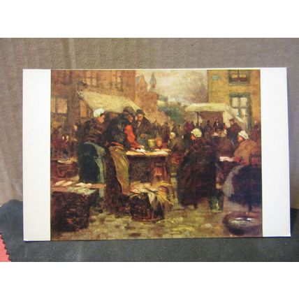 PETIT MARCHE AUX POISSONS, BRUGES unused vintage postcard painting =