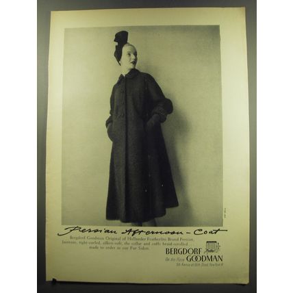 1949 Bergdorf Goodman Ad - Hollander Featherlight brand Persian Coat - Kay Bell