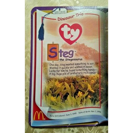 Ty Dinosaur Trio Steg 1995 McDonalds Beanie Baby Original Package Unopened