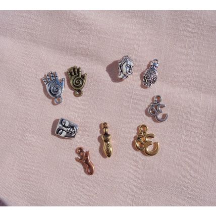 9 Mixed Spiritual Celestrial Metaphysical Charms Double Sided Hamsa Goddess Om