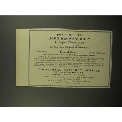 1953 Vocational Advisory Service Ad - Don't miss it! John Brown's Body