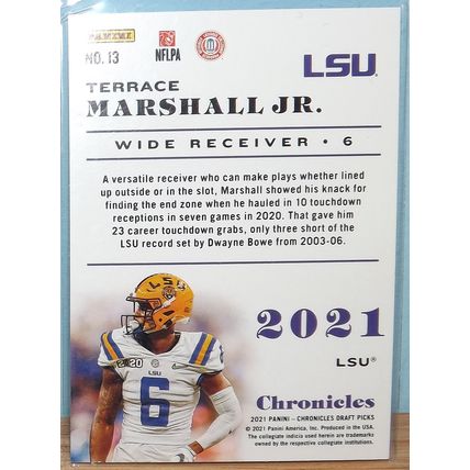 NFL 2021 Chronicles DP TERRACE MARSHALL (LSU/Carolina Panthers) Rookies Card #13