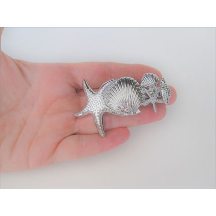 Silver starfish metal filigree hair pin clip barrette