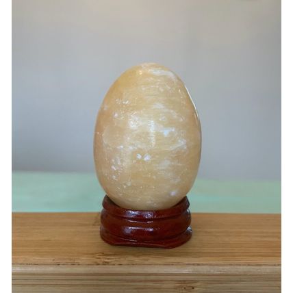 2" Calcite Crystal Egg Yellow Healing Chakra Stone Meditation Crystals W Stand