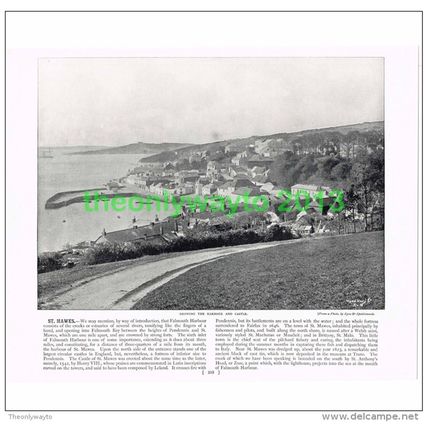 ST MAWES, HARBOUR AND CASTLE, CORNWALL, ENGLAND, Book Illustration, c1895