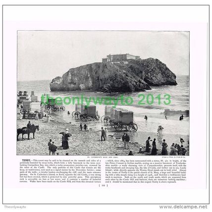 TENBY, ST CATHERINES ROCK AND FORT, WALES, Book Illustration, c1895