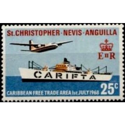 St Kitts Nevis 1968 CARIFTA 25c HPR 7 aircraft Mounted Mint MM SG Sc 188 stamp