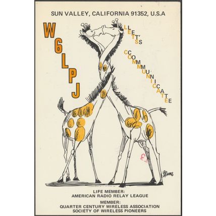 QSL - Archie Willis - W6LPJ - Sun Valley, California, 1987 - Phil Mendez
