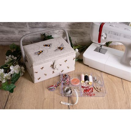 HobbyGift Medium Sewing Box (Embroidered) - Bee Design - High Quality Storage