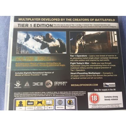 Medal of Honor - Tier 1 Edition (2010 SONY PlayStation 3 Game) PS3 + FRONTLINE