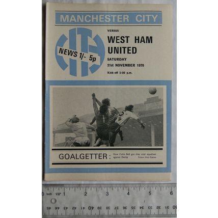 1970 programme Manchester City v. West Ham United