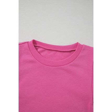 Bright Pink Textured Patchwork Round Neck Sweatshirt