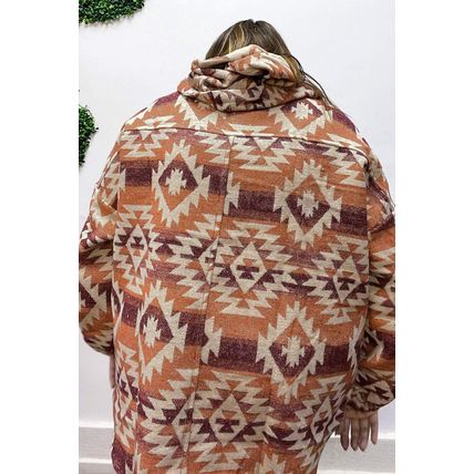 Red Plus Size Western Fashion Aztec Patterned Half Zip High Neck Hoodie