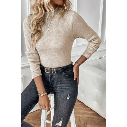 Apricot Thermal Lined Ribbed Knit Mock Neck Sweater
