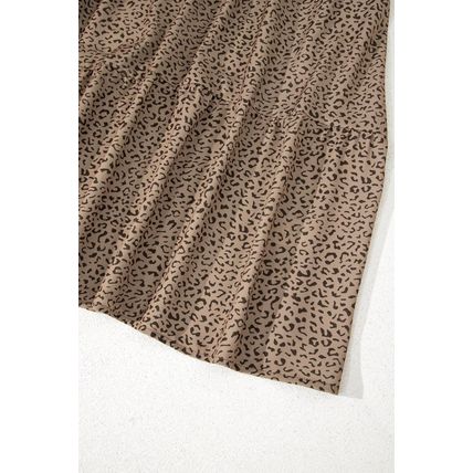 Brown Plus Size Leopard Print Frill Trim Short Sleeve Flared Dress