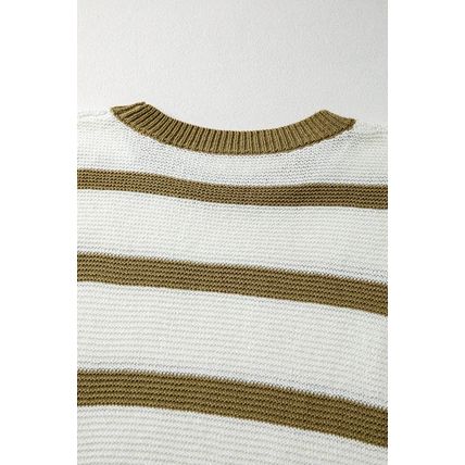 Khaki Stripe Tie Open Side Sweater Knitted Top