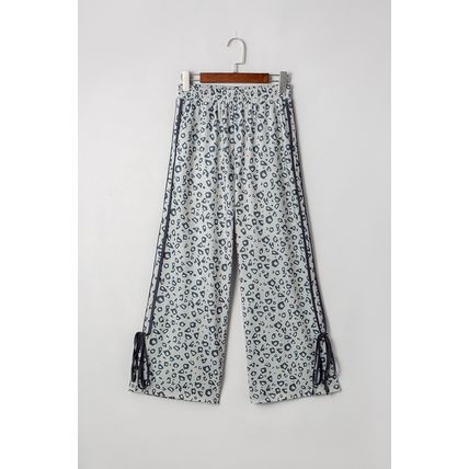 Gray Leopard High Waist Side Bow Straight Leg