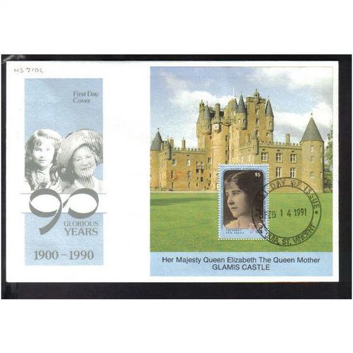 1990 GRENADINES OF ST VINCENT QUEEN MOTHER 90TH BIRTHDAY FDC SGMS710C