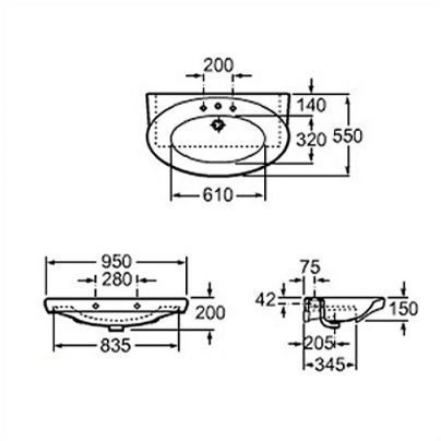 Roca Georgia 95 x 55cm 1 Tap Hole Countertop Basin in Pergammon A327419