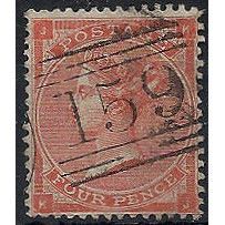 1862 SG81 4d Bright Red with Hair Lines Fine Used Check Letters "KJ".