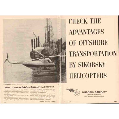 sikorsky aircraft 1955 advantages s-55 offshore helicopter vintage ad