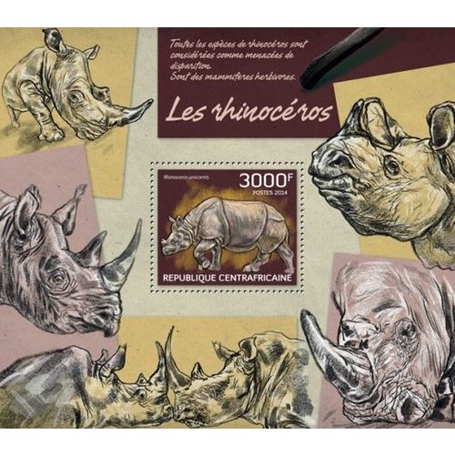 CENTRAL AFRICA 2014 SHEET MNH RHINOCEROSES RHINOS WILDLIFE RHINOCEROS 2A