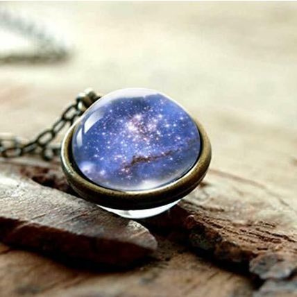 Curious Sparkling Galaxy Solar Planet Star Amber Necklace Pendant Chain as MIB