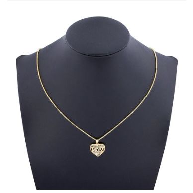 Gold CZ Heart Mom Necklace - Gold Plated Copper & Austrian Crystals