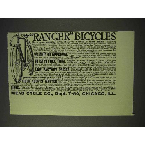 1913 Mead Cycle Ranger Bicycles Ad