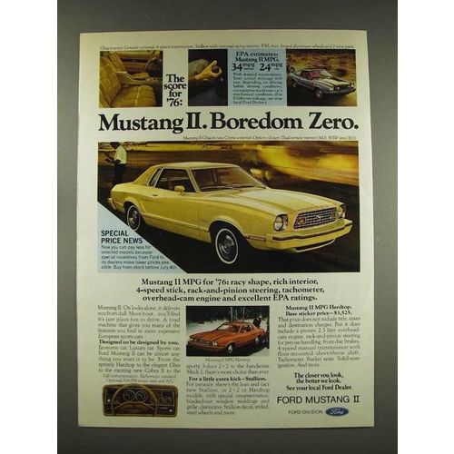 1976 Ford Mustang II Ghia Car Ad - Boredom Zero