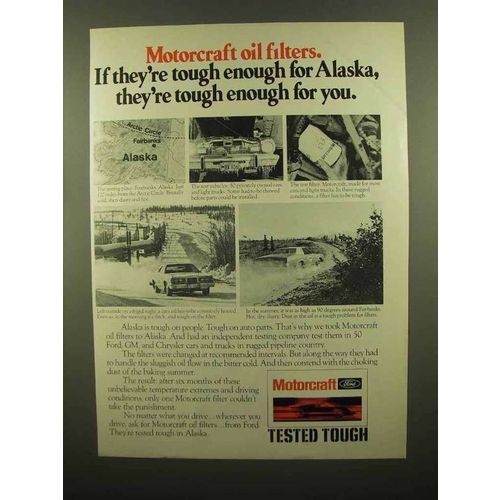 1977 Motorcraft Oil Filters Ad - Tough for Alaska