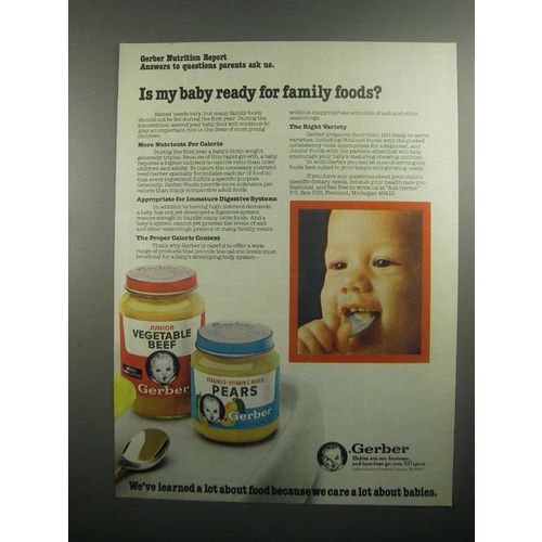1984 Gerber Junior Vegetable Beef & Pears Baby Food Ad