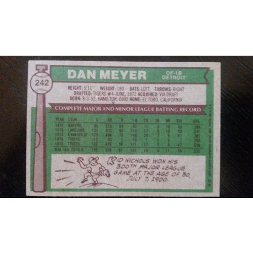 1976 Topps Card # 242 Dan Meyer Very Good (3) Detroit Tigers