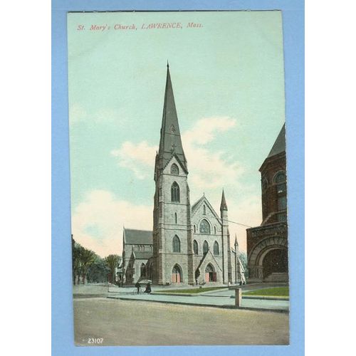 MA Lawrence St Mary's Church Street Scene View Large Old Church Bicycle~967