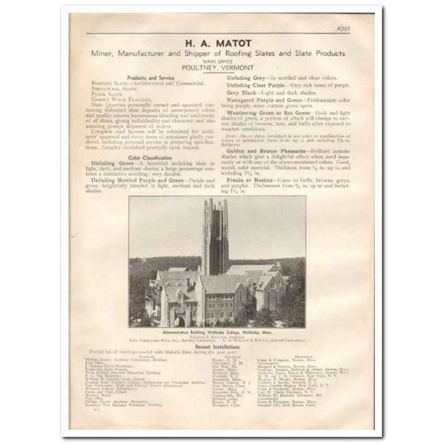 H A MATOT 1933 mine manufacture shipper roofing slate vintage catalog