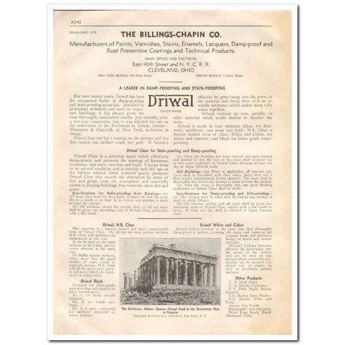 BILLINGS-CHAPIN COMPANY 1933 Driwal stain damp-proof vintage catalog