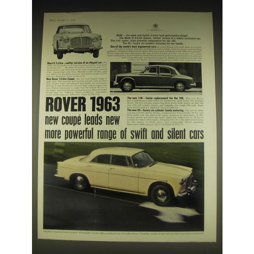 1963 Rover 3-Litre Coupe, Mark II 3-Litre Saloon, 110 and 95 cars Advertisement