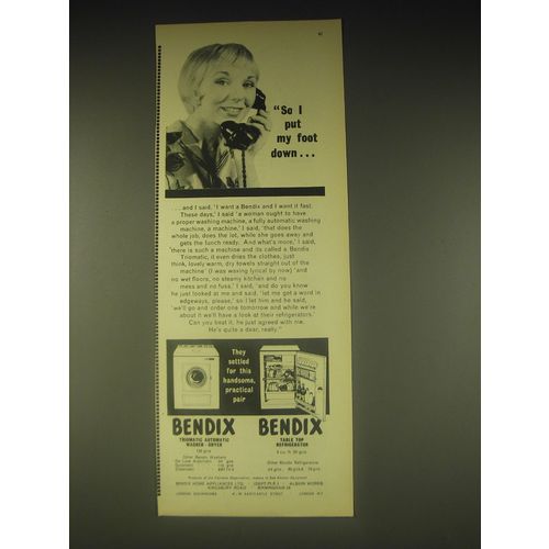 1962 Bendix Triomatic Automatic Washer-Dryer & Table Top Refrigerator Ad