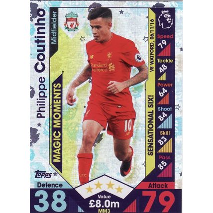 Match Attax 2016/2017 Extra MM3 Philippe Coutinho Magic Moments