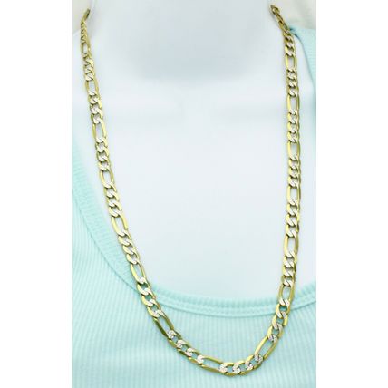 New Real 14K Solid Yellow Gold 7 mm Figaro 2 Tone Pave Link Chain Necklace