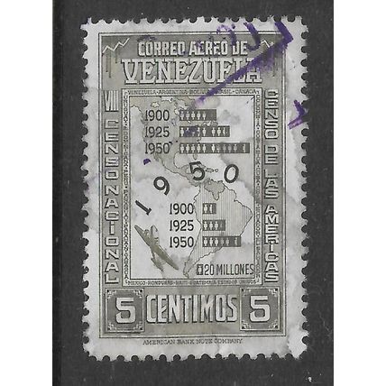 VENEZUELA 1950 CENSUS OF THE AMERICAS 5c GREY SG 864 FINE USED