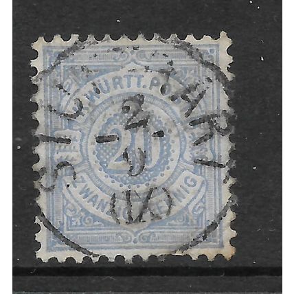 GERMAN STATES WURTTEMBERG 1875 20pf PALE ULTRAMARINE SG 96 FINE USED