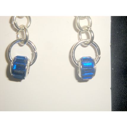 Exclusive navy blue baguette cut glass euro bead French hook link earrings