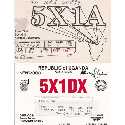 Kampala Uganda 2x QSL Amateur Radio Card s